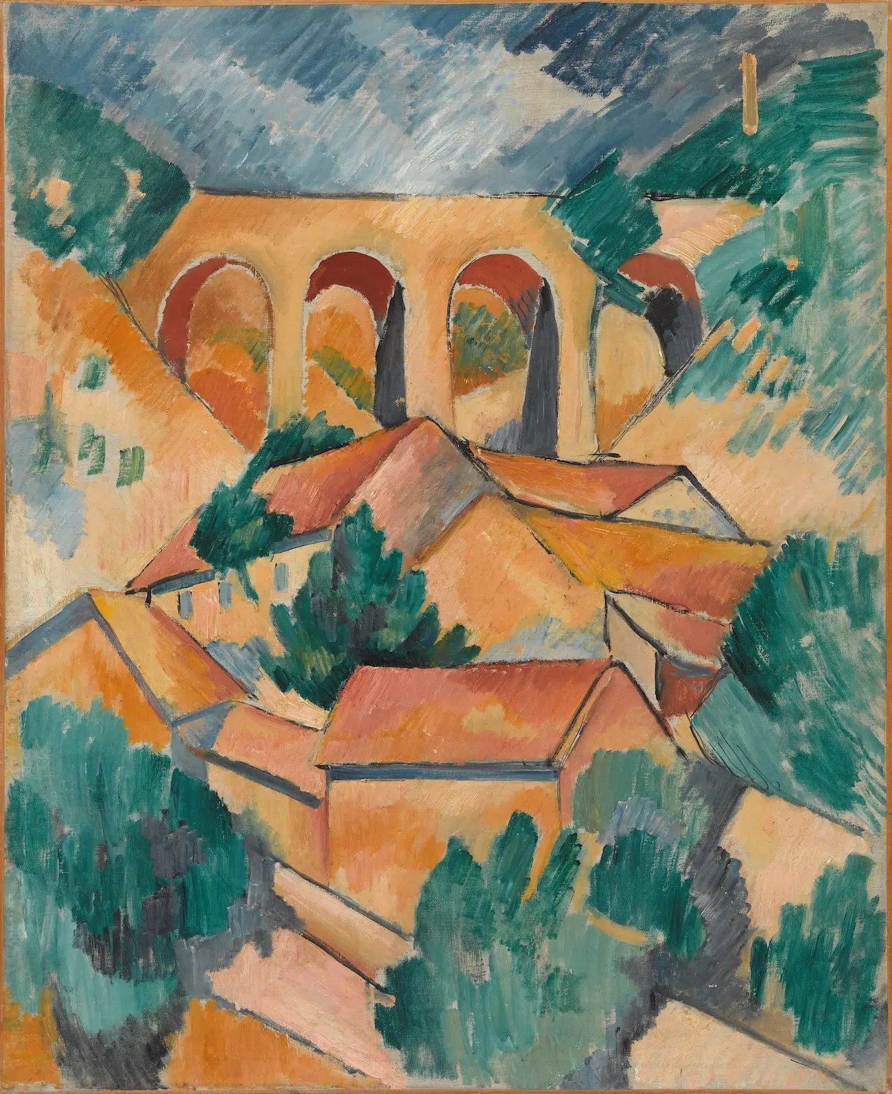 Georges Braque, The Viaduct at L&rsquo;Estaque. Early 1908, Paris, Oil on canvas, 72.5 &times; 59 cm