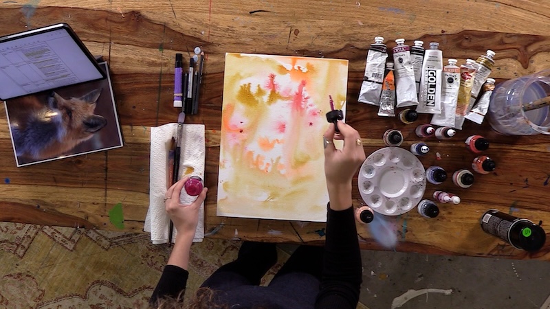 Artist Dimitra Milan Adding Inks to Background