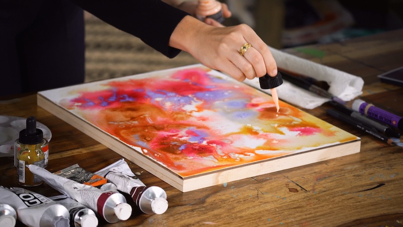 Artist Dimitra Milan Adding Inks to Background
