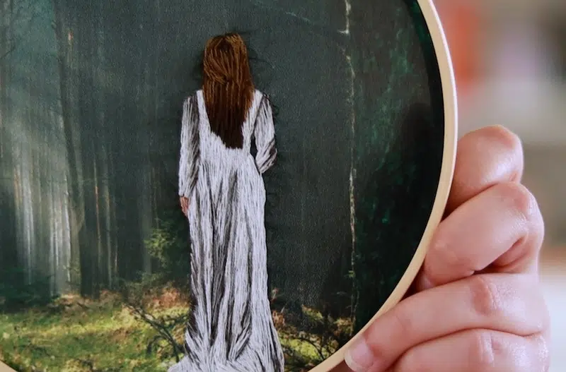 Embroidery on a Photograph Printed on Fabric