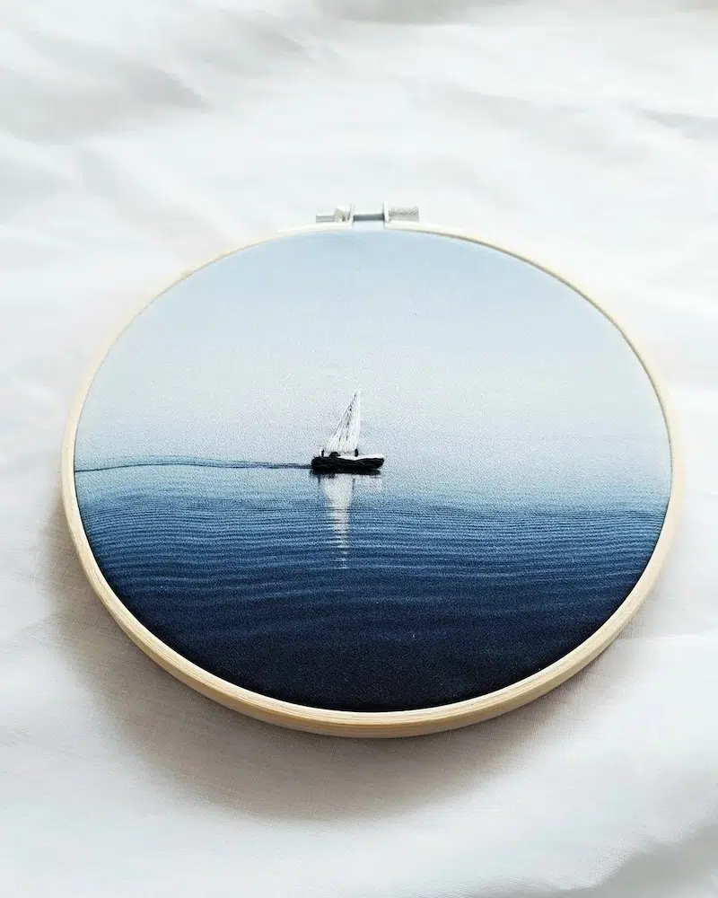 Embroidery on a Photograph Printed on Fabric