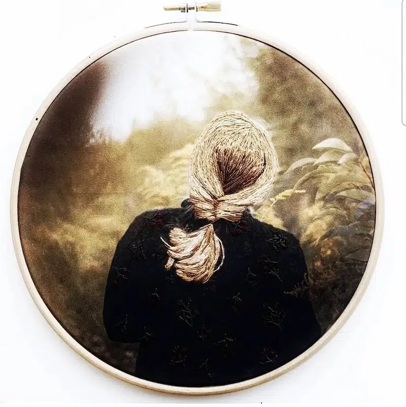 Embroidery on a Photograph Printed on Fabric