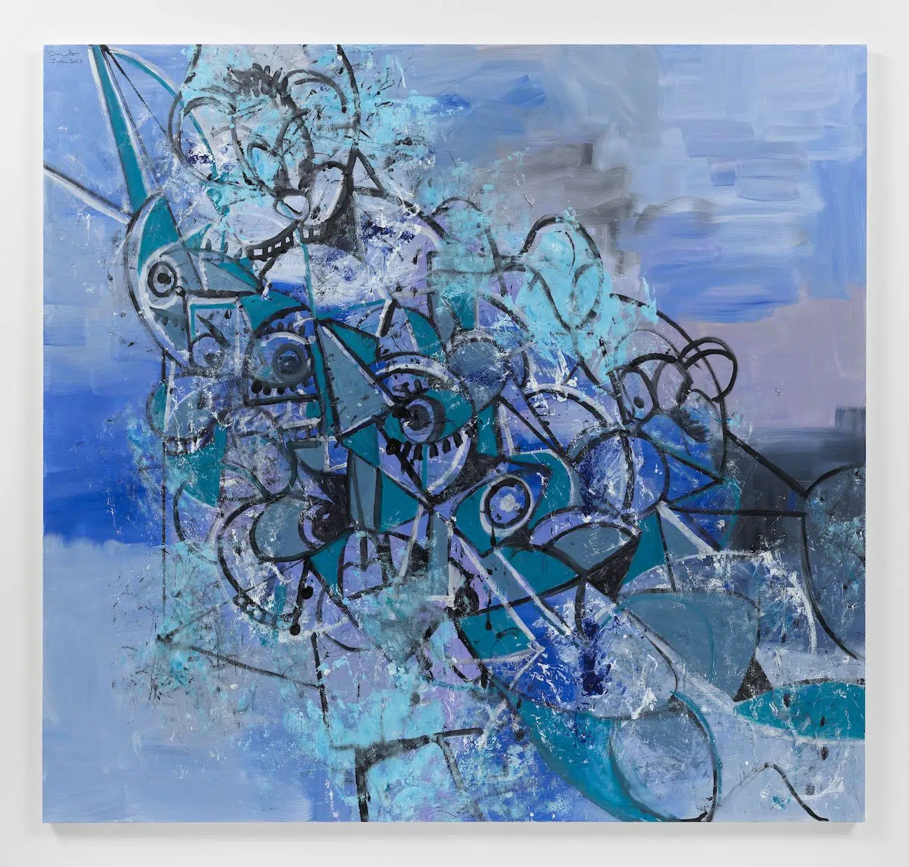 George Condo, Blue Diagonal Abstraction 2023, Oil on linen, 215.9 x 228.6 cm / 85 x 90 in