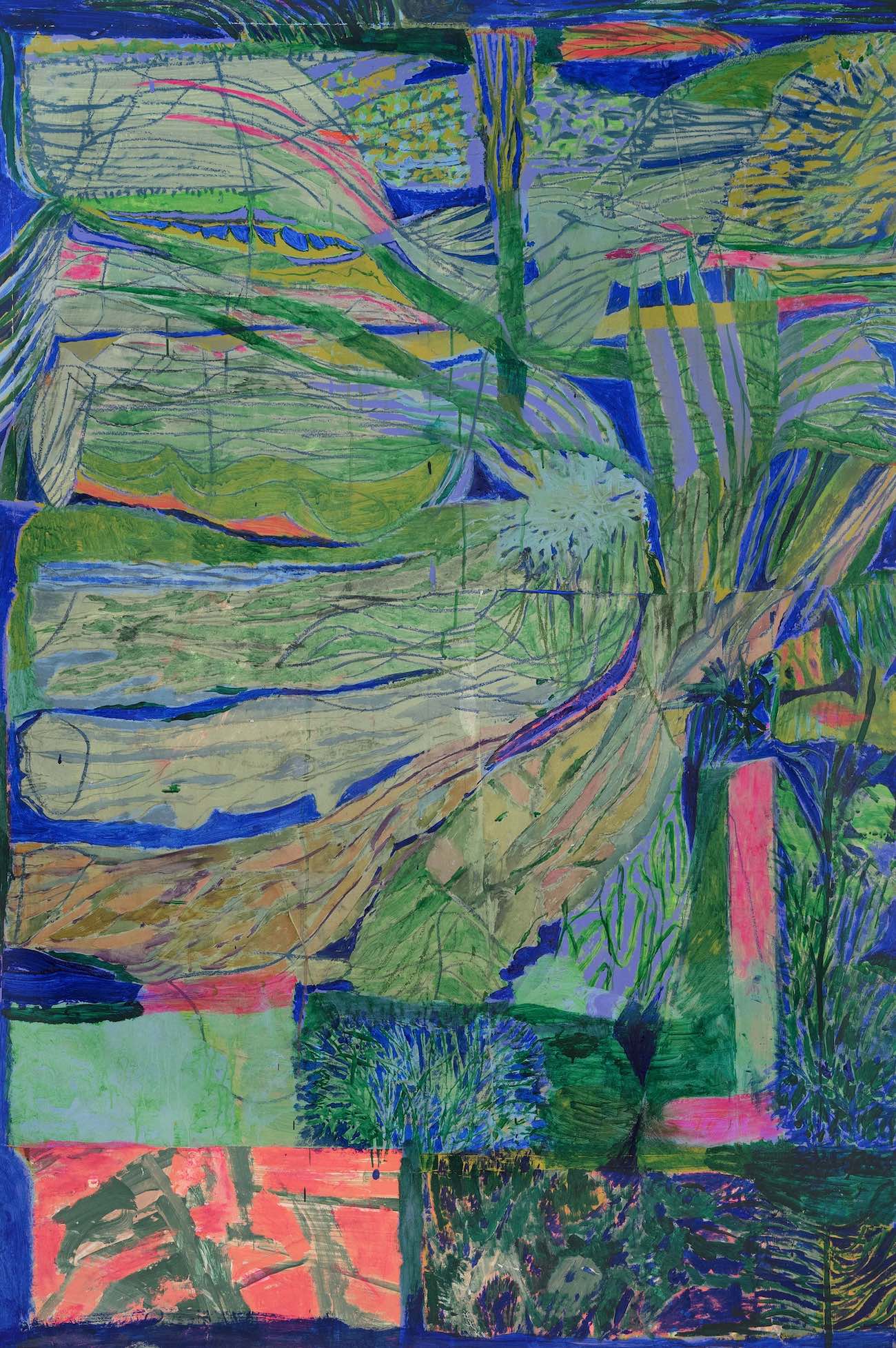 Geoffroy Pithon, Bain des &icirc;les, 2026, Acrylic, oil stick, paper on canvas, 195 x 130 cm