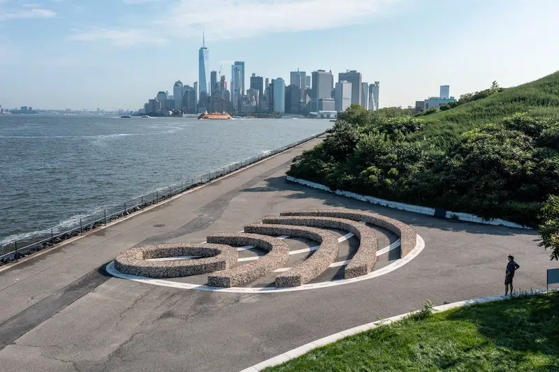Installation view of Oyster Public Art Sculpture on New York's Governor's Island