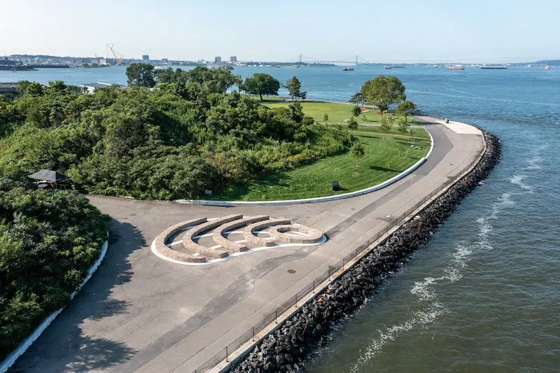 Installation view of Oyster Public Art Sculpture on New York's Governor's Island