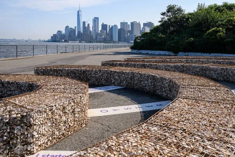 Installation view of Oyster Public Art Sculpture on New York's Governor's Island