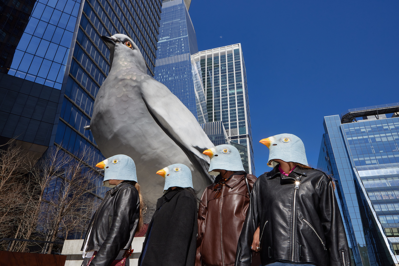 Photograph of people wearing pigeon masks taken by Julia Buruleva