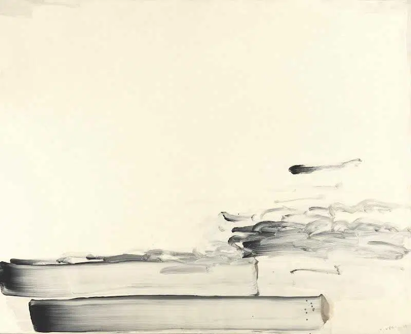LEE Ufan, With Winds, Pigment suspended in glue on canvas, 181.8x227.3cm, 1990, PYO GALLERY. 