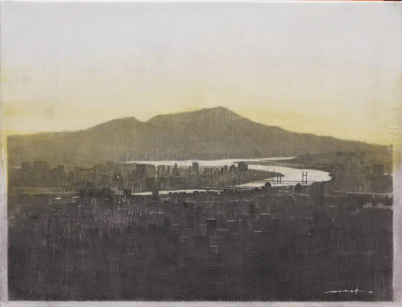 CHOU Cheng Wei, See the Guanyin Mountain Project from 101, charcoal, graphite, watercolor, 31.5x41cm, 2021, Donna Art.