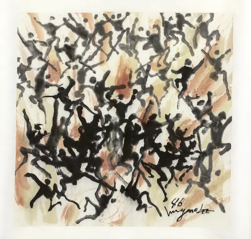 Lee Ungno, People, Ink and colors on hanji paper, 33.5x33cm, 1986, Galerie Vazieux.