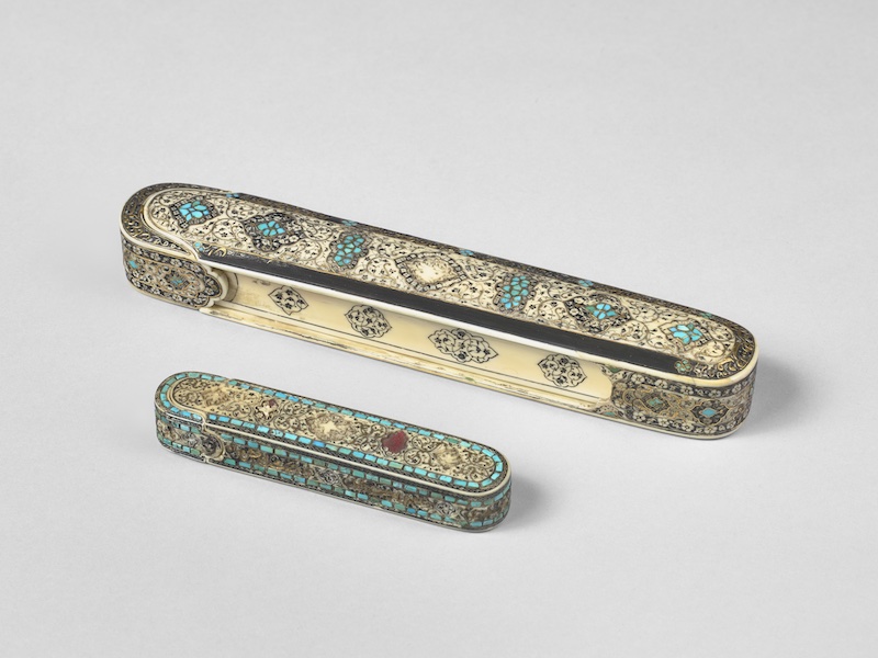 Pencases with the name of Shah Abbas I (r. 1587-1629) and of Grand Vizier Mirza Muhammad Munshi. ca. 1575–1625.