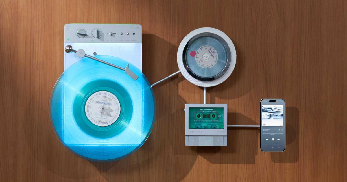You Can Listen to Vinyl Records, CDs, and Cassettes All in One Stylish Wall-Mounted Audio System