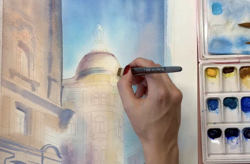 Architectural Watercolor Painting by Viviene Astakhova
