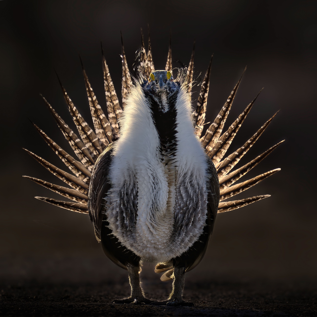 Thomas Deliberto, &ldquo;Radiant." A male greater sage-grouse displays its fanned tail feathers, dramatically backlit by the rising sun in Utah.