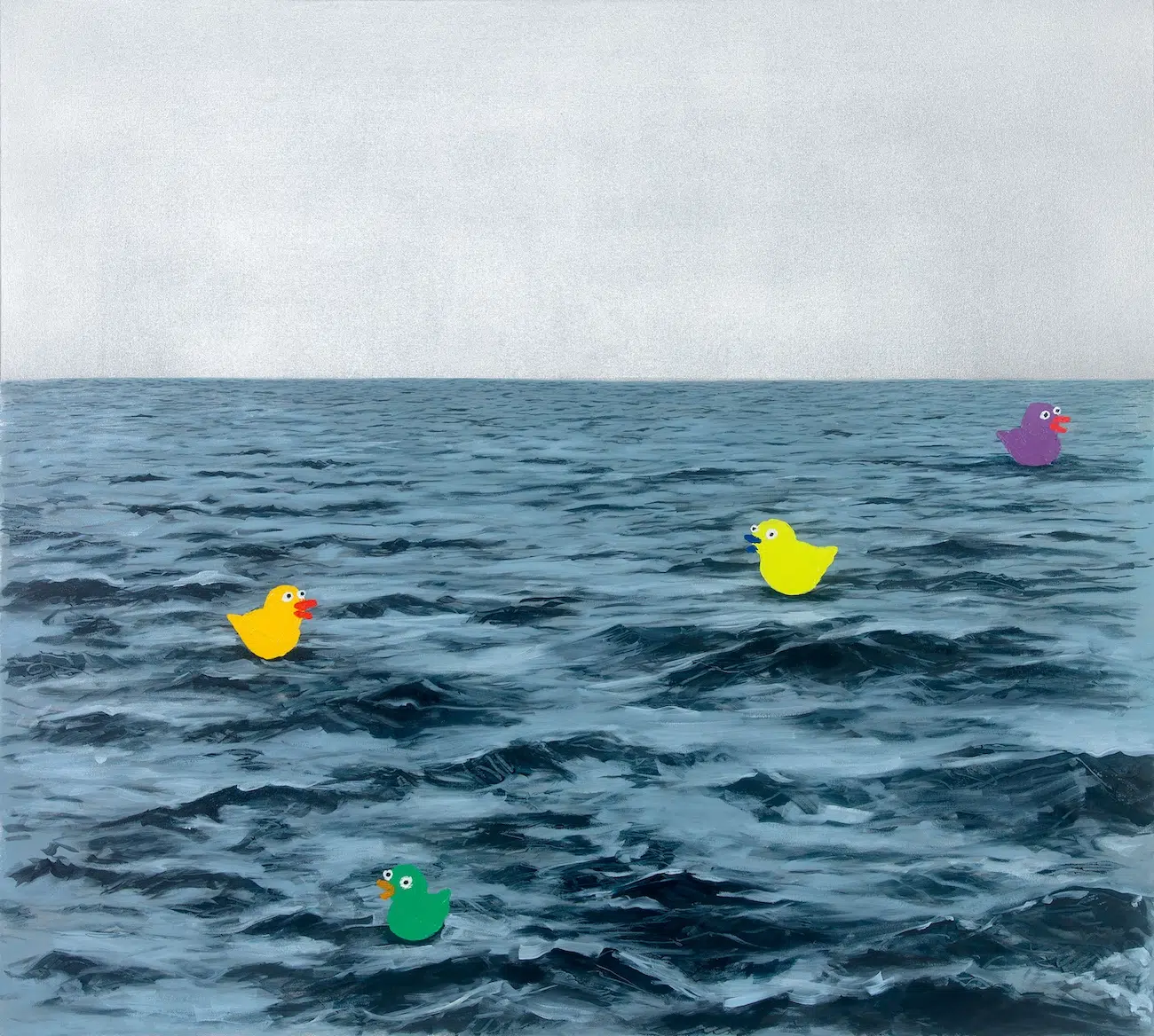 Adam S. Umbach, Wave Scene (Duck Squad), 2026. Oil and acrylic on canvas, 48 × 54 inches.