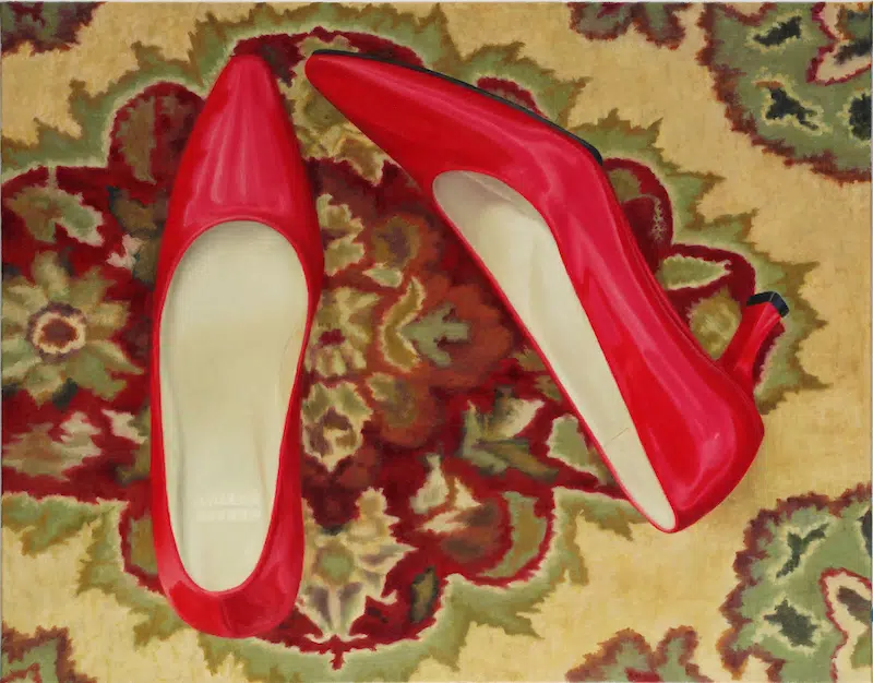 Red Shoes, Claudia Tullos Leonard, 22&rdquo; x 28&rdquo; oil on canvas $1,900 (framed).