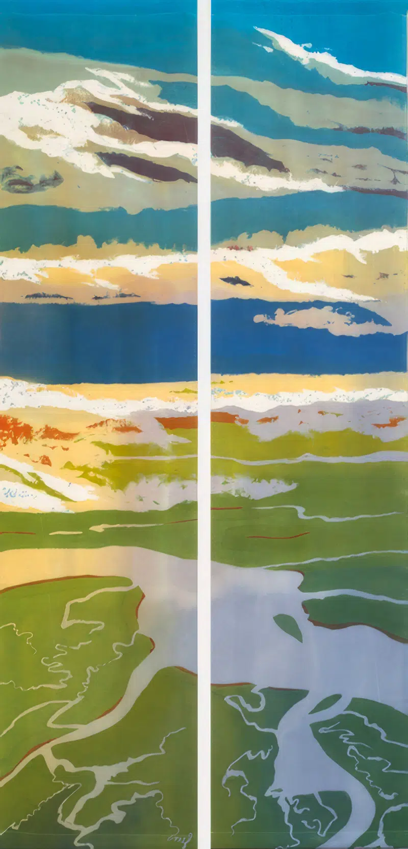 Over the Citadel (SC), Mary Edna Fraser, diptych, 51&rdquo; x 19&rdquo; batik on silk.