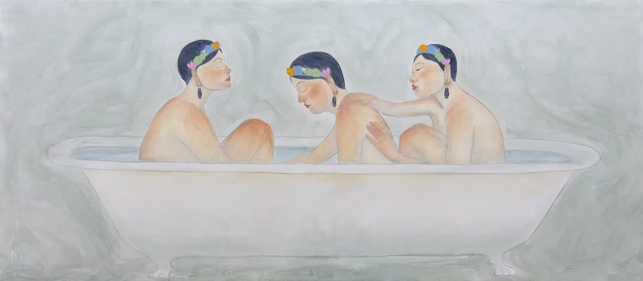 Pem Lham (b. 1997, Lhuentse, Bhutan; lives and works in Thimphu, Bhutan); She, untitled 4; Bhutan, 2026; Acrylic on canvas &ndash; 213&times;92cm.