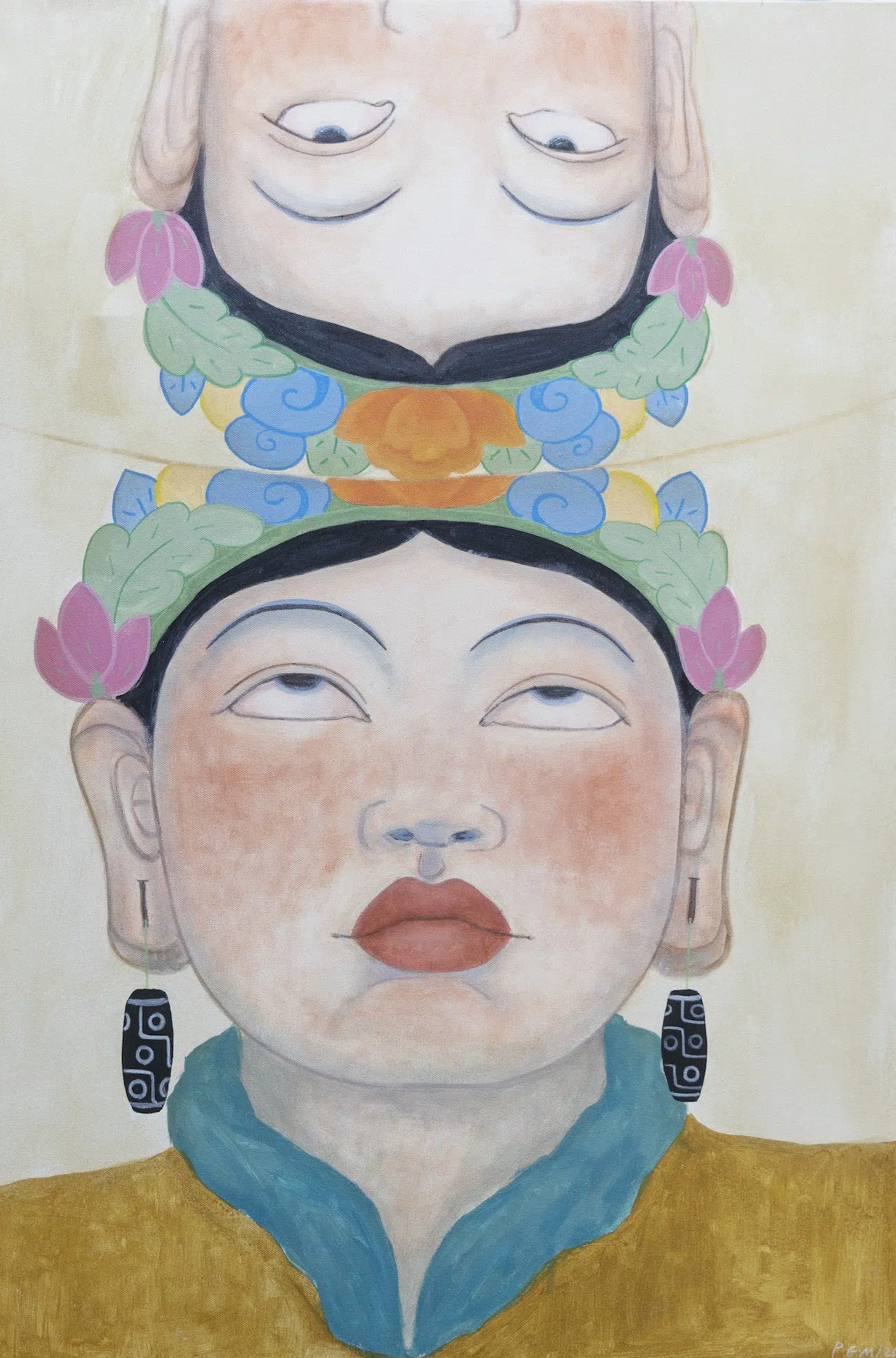 Pem Lham (b. 1997, Lhuentse, Bhutan; lives and works in Thimphu, Bhutan); She, untitled 1; Bhutan, 2026; Acrylic on canvas &ndash; 60.96&times;91.44cm. 
