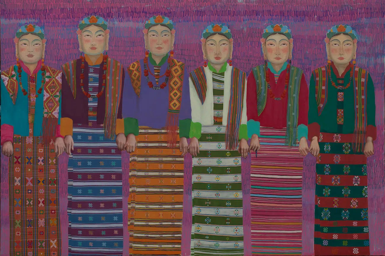 Pem Lham (b. 1997, Lhuentse, Bhutan; lives and works in Thimphu, Bhutan); Molay Moley, untitled 1; Bhutan, 2025; Acrylic on canvas &ndash; 273&times;183cm.