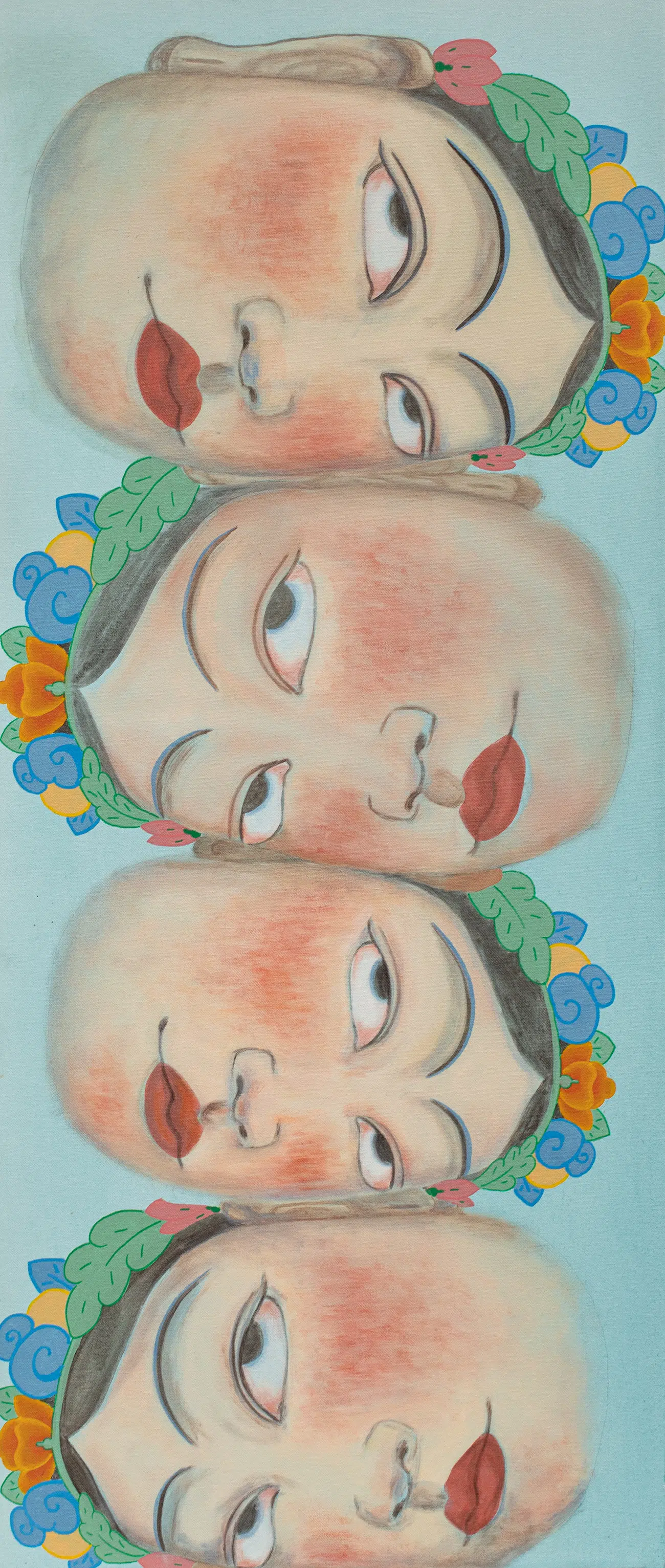 Pem Lham (b. 1997, Lhuentse, Bhutan; lives and works in Thimphu, Bhutan); Molay Moley, untitled 10; Bhutan, 2025; Acrylic on canvas &ndash; 51&times;120cm. 