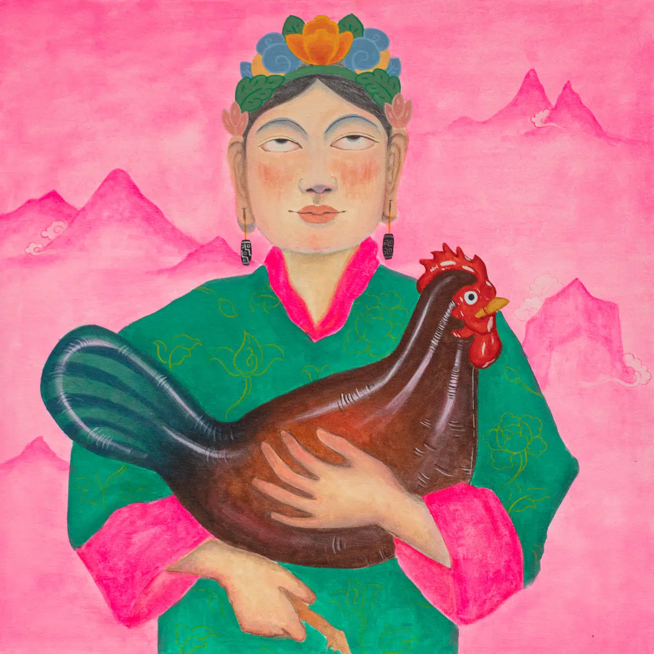 Pem Lham (b. 1997, Lhuentse, Bhutan; lives and works in Thimphu, Bhutan); Molay Moley, untitled 9; Bhutan, 2025; Acrylic on canvas &ndash; 80&times;80cm. 