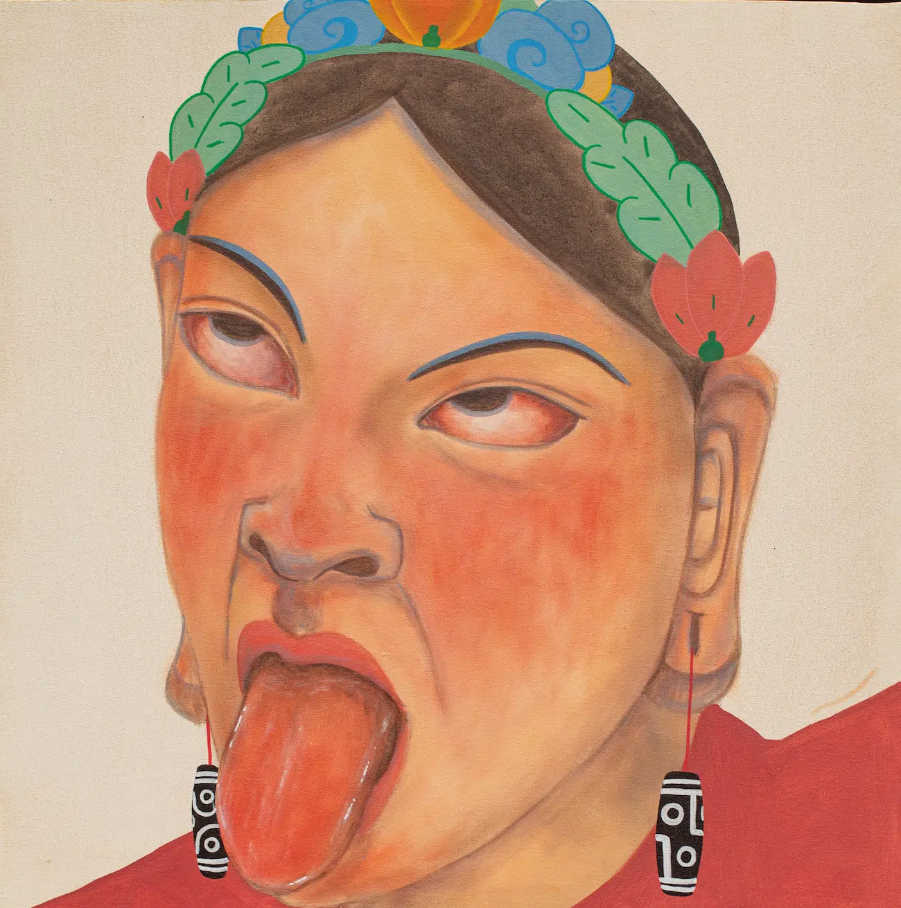 Pem Lham (b. 1997, Lhuentse, Bhutan; lives and works in Thimphu, Bhutan); Molay Moley, untitled 7; Bhutan, 2025; Acrylic on canvas &ndash; 80&times;80cm. 