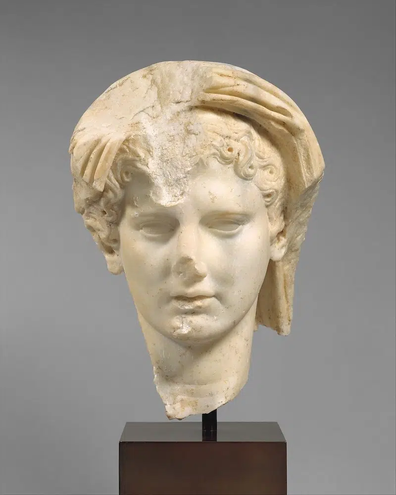 Photo of Marble head of a veiled man, Roman, first half of the 1st century CE.