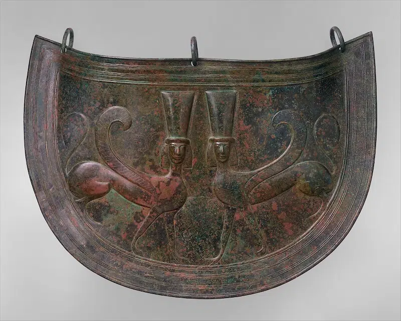 Bronze protective plate with sphinxes, Greek, Cretan, late 7th century BCE.