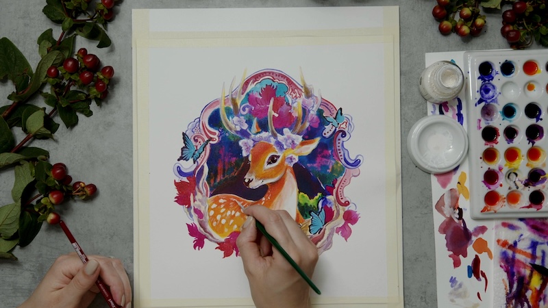 Animal Portrait in Colored Ink