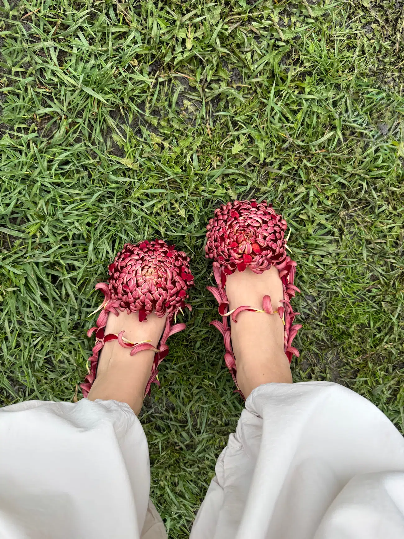 Shoes made from flowers. 