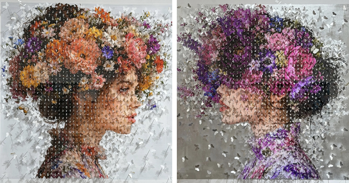 Female Faces Blossom With Butterflies in Meditation on Transformation and Fragility