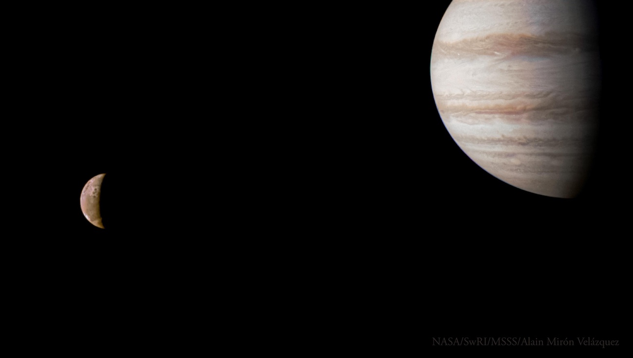 NASA&rsquo;s Juno spacecraft captured Jupiter and its volcanic moon Io in the same frame.