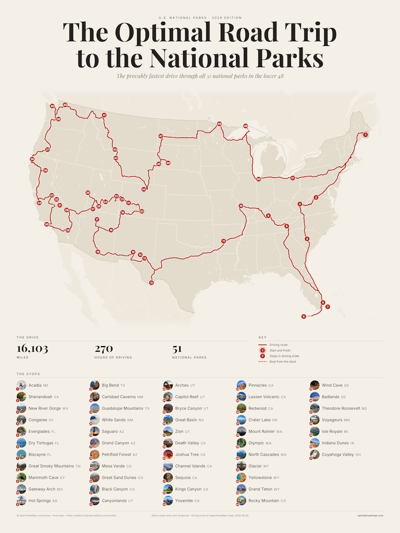 Screenshot from Optimal Road Trip Website