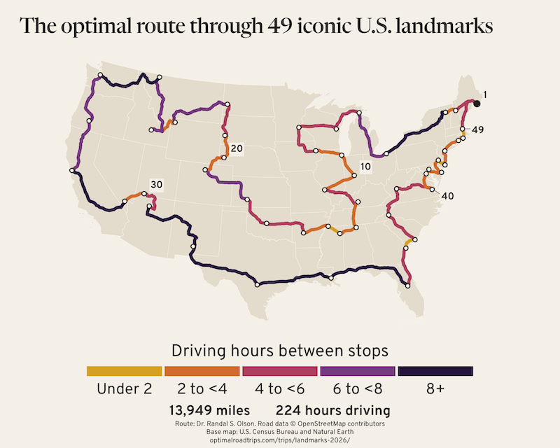 Screenshot from Optimal Road Trip Website