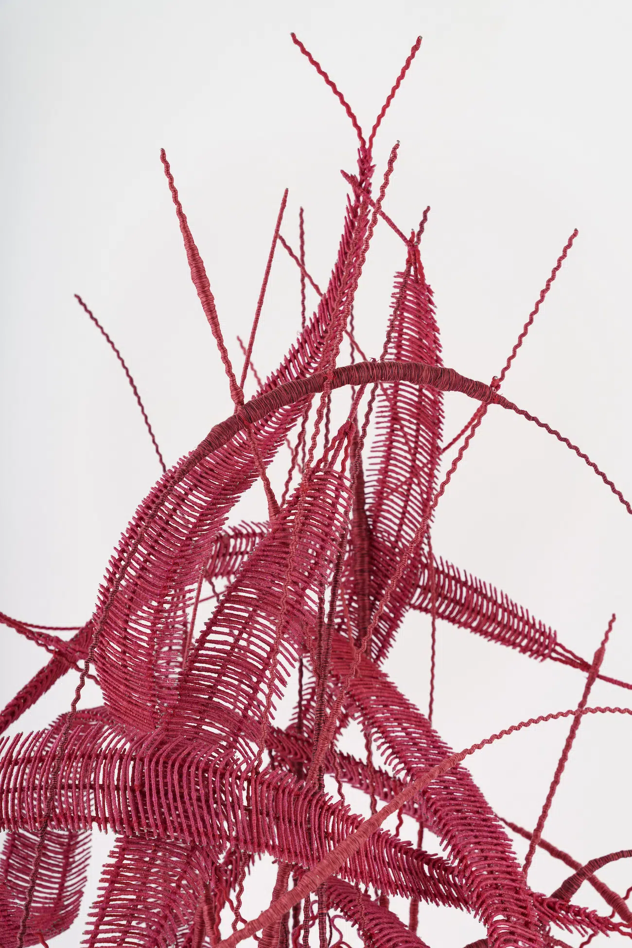 Parag Tandel, SALT SHRINES: Colour Blind/ वर्णान्ध series (6), 2026. Stainless steel wire and polyester and cotton thread 45 x 26 inches. Base Diameter: 8 inches.
