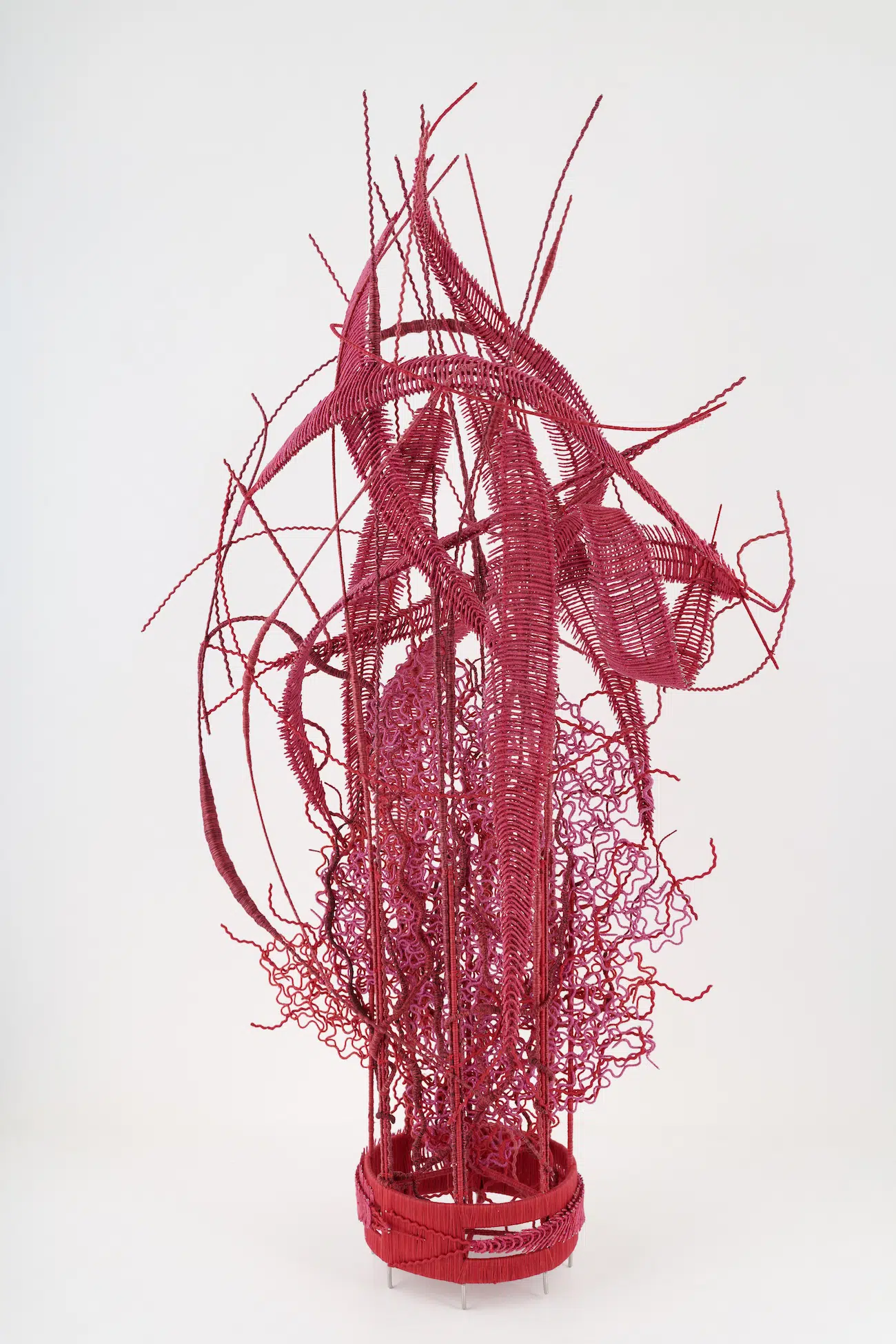 Parag Tandel, SALT SHRINES: Colour Blind/ वर्णान्ध series (6), 2026. Stainless steel wire and polyester and cotton thread 45 x 26 inches. Base Diameter: 8 inches.