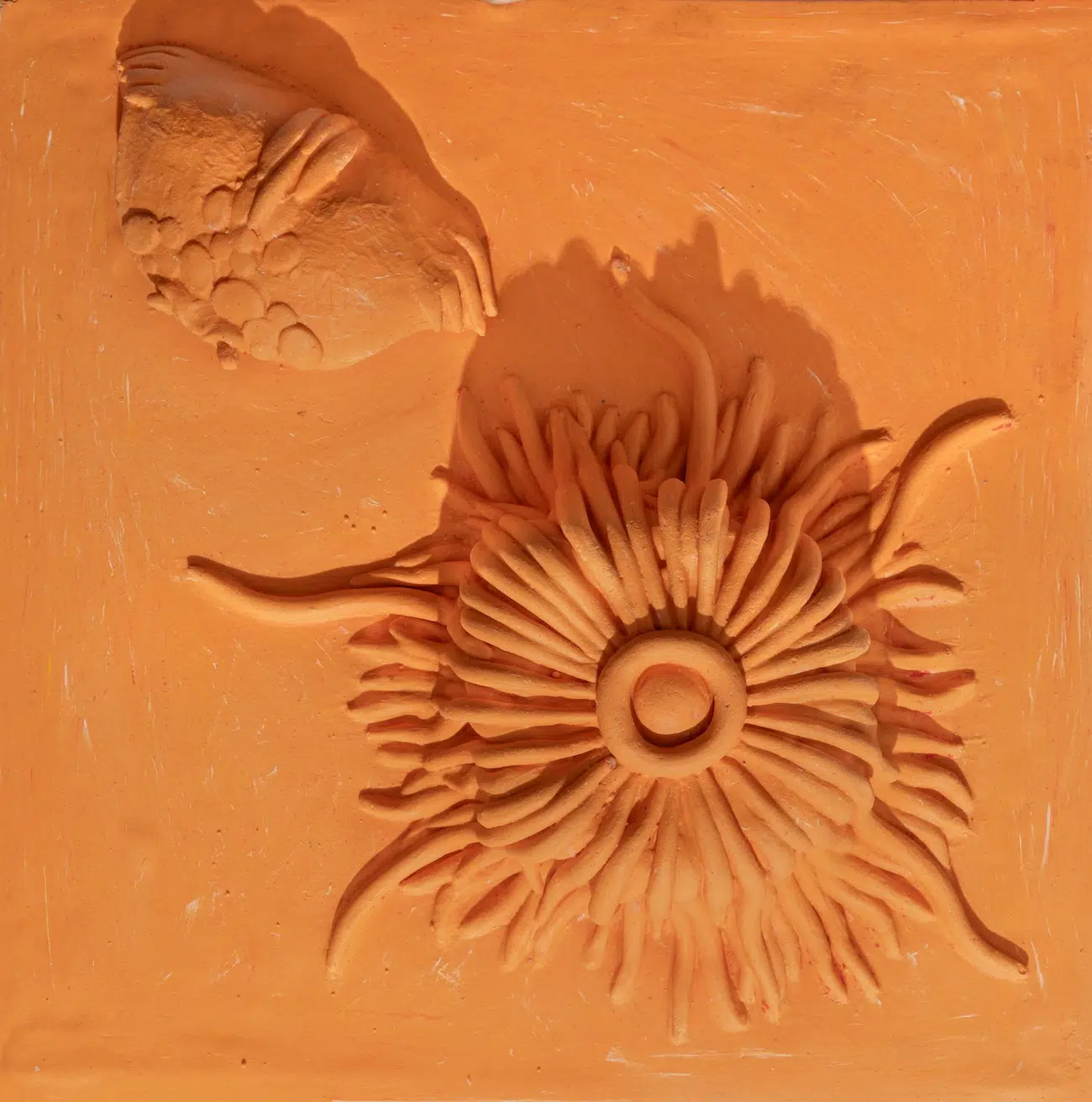Parag Tandel, Sea of Relation - 2, 2026. Silicone rubber reinforced on marine plywood, cotton fabric, 11.9 x 11.9 inches x 2.9 inches