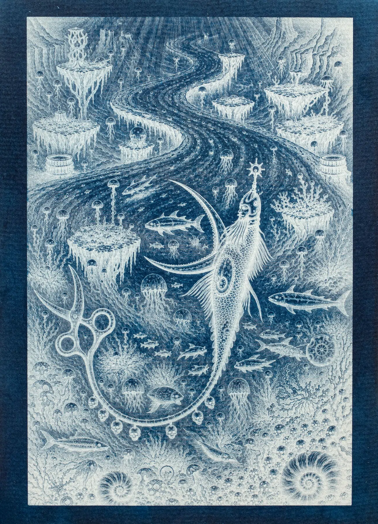 Parag Tandel, Vitamin Sea Archives: Sediments of Intelligence - 27, 2026, Cyanotype on Archival watercolor paper, 8.3 x 5.9 inches. 
