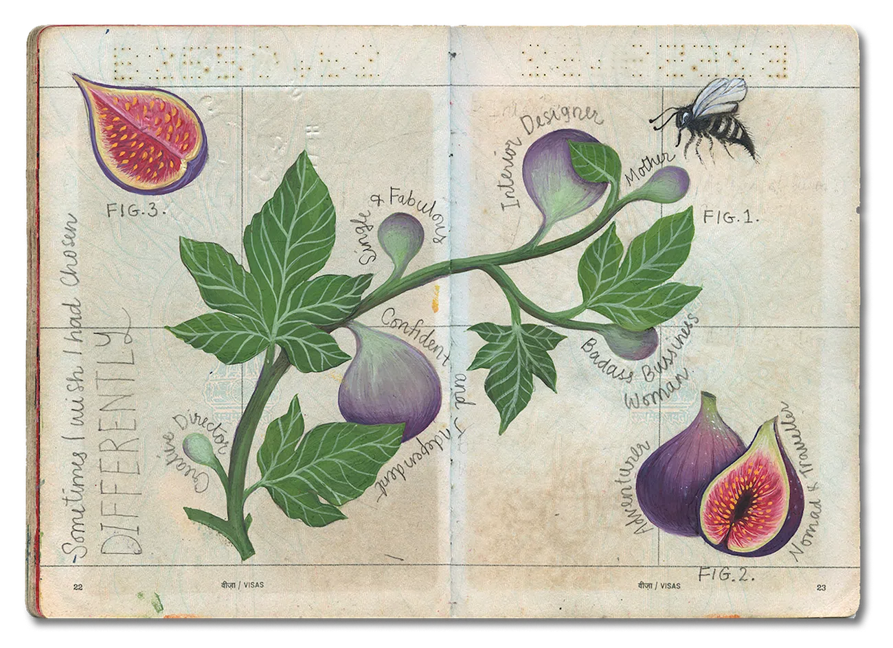 Passport that's been painted on with plant imagery.