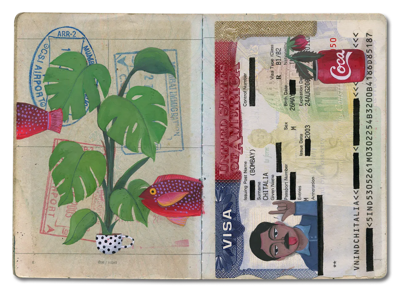 Passport that's been painted on with plants. 