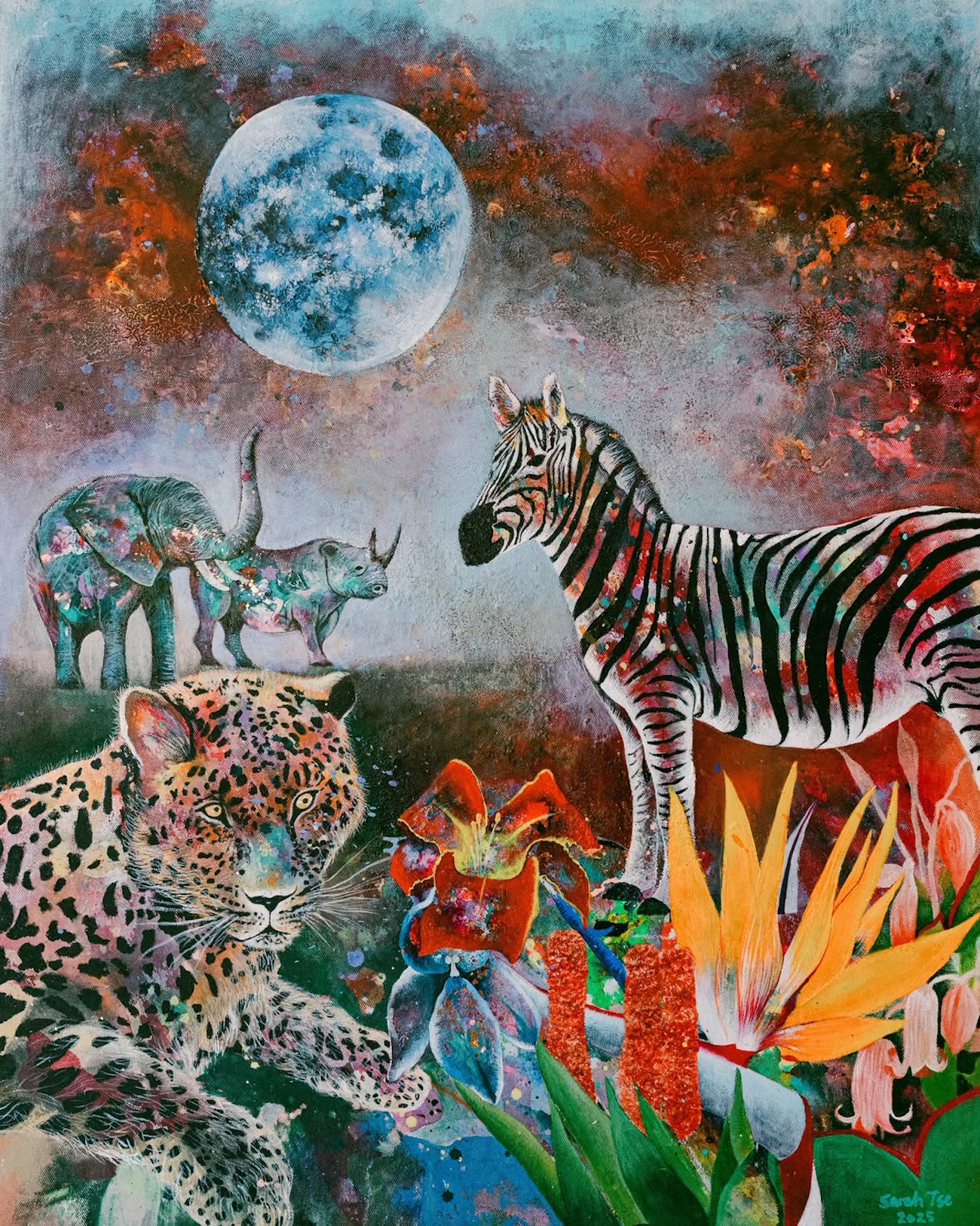 Painting of animals and plants. 