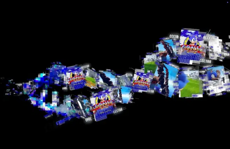 Digital DNA strand filled with photos of Sonic the Hedgehog. 