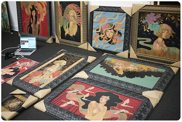 audrey kawasaki hirari hirari kimono-inspired art wood panel paintings japanese