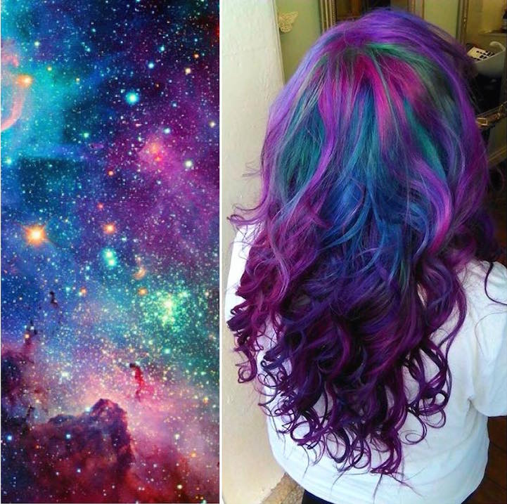 Galaxy hair color,space color  Galaxy hair color, Galaxy hair, Hair styles