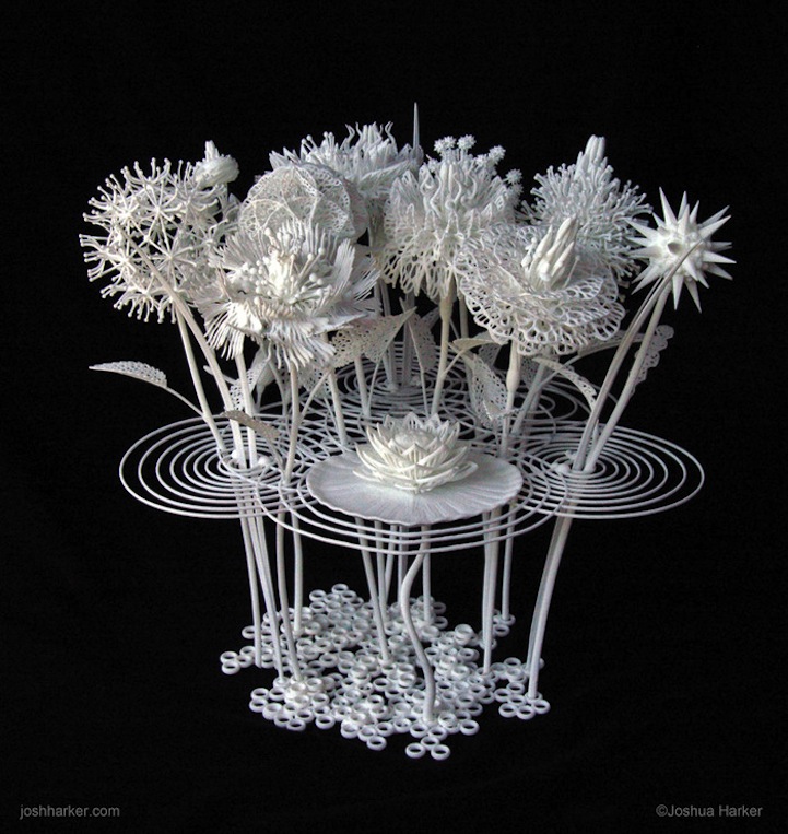 Mazzo Di Fiori Van Gogh.Filigree Floral Sculpture Produced With Innovative 3d Printing