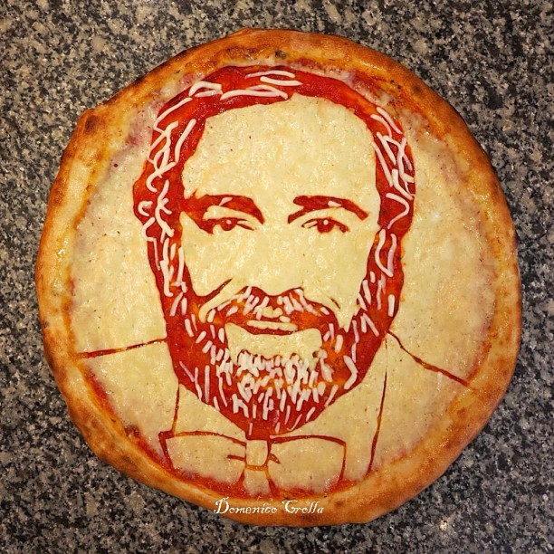 Celebrity pizza portrait of Pavarotti