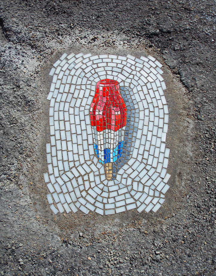Ice Cream Mosaic Art in Potholes by Jim Bachor