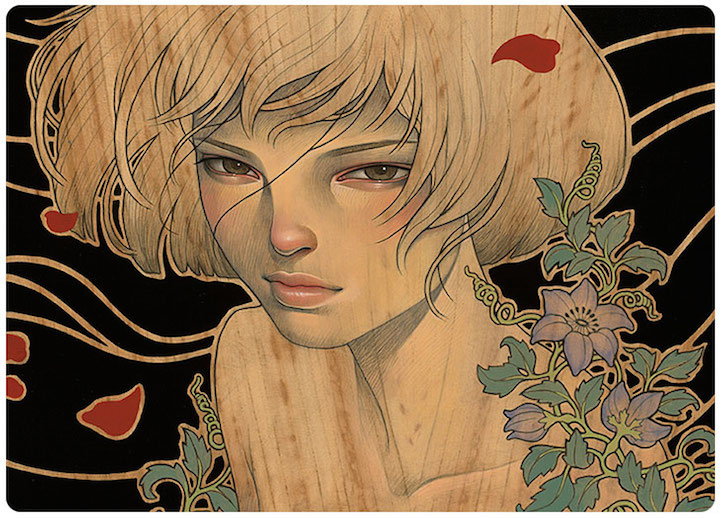 audrey kawasaki hirari hirari kimono-inspired art wood panel painting japanese